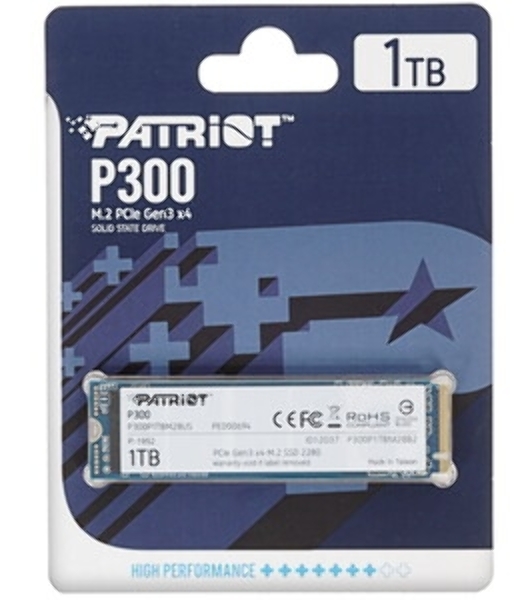 Накопитель SSD Patriot P300, 1000Gb, PCIe 3.0 x4, M.2 2280, NVMe, R/W 2100/1650