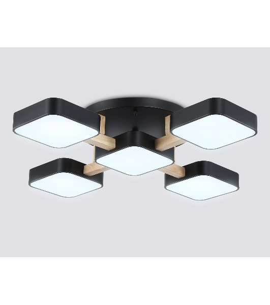 Светильник Ambrella light FL4883/5 BK/WD черный/дерево 90W 3000-6000K 675*675*110 (без ПДУ)
