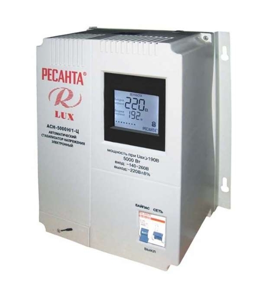 Стабилизаторы напряжения Ресанта АСН-5 000 Н/1-Ц 63/6/16 Стабилизатор Lux 220В±8%, Габариты 260х155х310, Вес 8кг