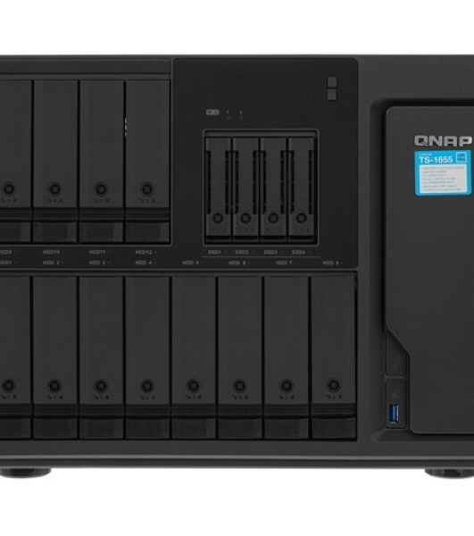 Сетевое хранилище SMB QNAP TS-1655-8G NAS 16-Bay (12x 3.5'/2.5' HDD/SSD bays + 4x 2.5' SSD bays + 2x M.2 2280 SATA slots), Intel Atom C5125 8-core processor, 2.8GHz, 8 Gb DDR4 (1 x 8 GB) up to 128 Gb (4 x 32 GB), 2x 2.5 GbE BASE-T