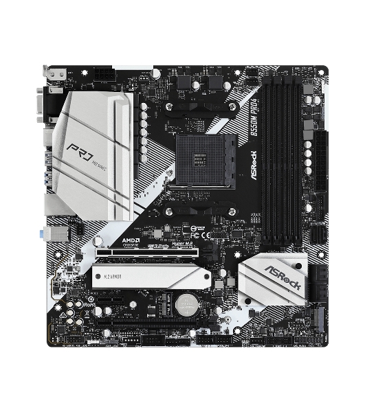 Материнская плата ASRock B550M Pro4, AM4, AMD B550, 4xDDR4, 6xSATA, 2xM.2, 1xPCI-E 3.0 x16, 1xPCI-E 4.0 x16, 1xDisplayPort, 1xHDMI, 1xVGA, 1x 1Gb LAN, 3x3.5 мм, 7.1, Micro-ATX