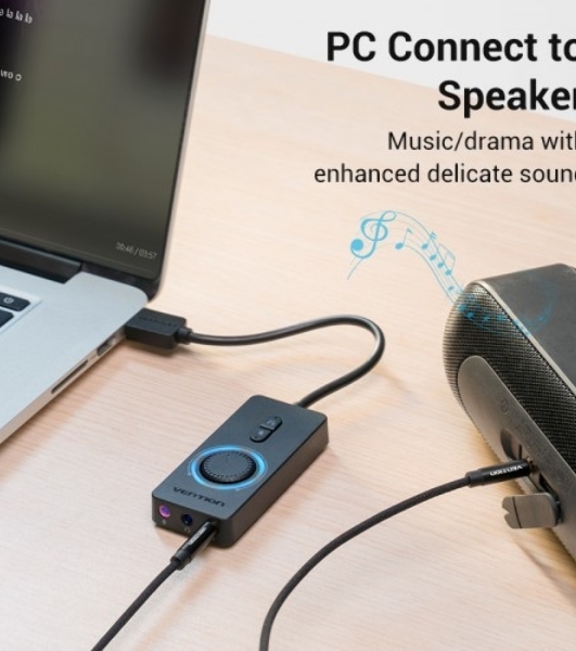 Внешняя звуковая карта Vention USB c регулятором громкости Черная