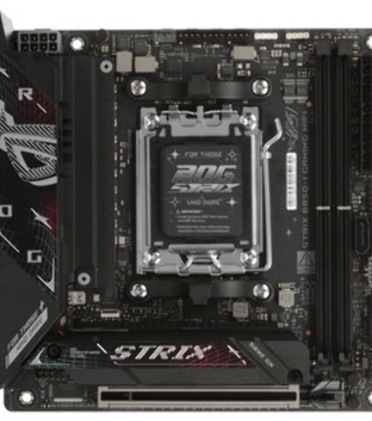 Материнская плата ASUS ROG STRIX B850-I GAMING WIFI, AM5, AMD B850, 2xDDR5, 2xM.2, 2xSATA, PCIe 4.0 x16, 1xHDMI, 1xUSB Type-C, 1x2.5Gb LAN, Wi-Fi 7, Bluetooth 5.4, 5xUSB-A 10Gbps, 1xUSB-C 20Gbps, 2xUSB-A 2.0, 3x3.5 мм, S/PDIF, 7.1, Mini-ITX