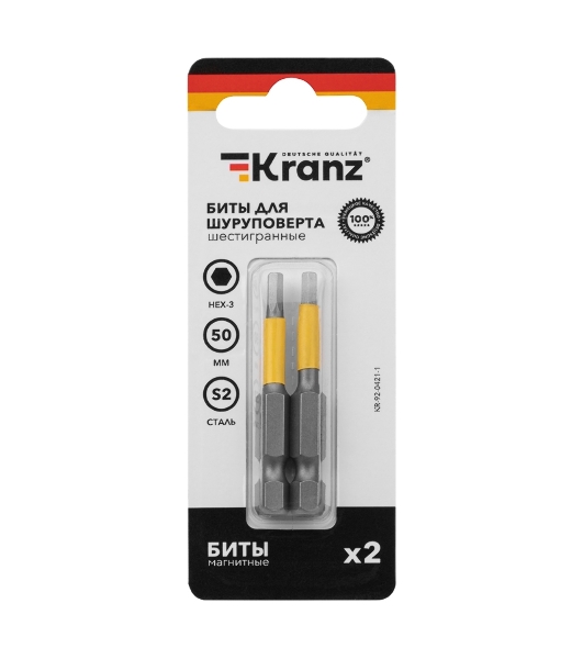 Бита шестигранная для шуруповерта Kranz HEX3х50 мм (2 шт./уп.)