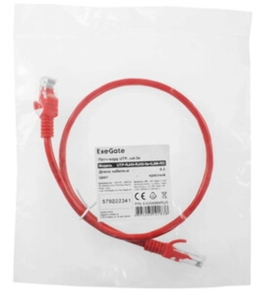 Патч-корд ExeGate UTP-RJ45-RJ45-5e-5M-RD, UTP, cat.5e, 5м, красный