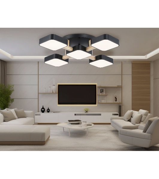 Светильник Ambrella light FL4883/5 BK/WD черный/дерево 90W 3000-6000K 675*675*110 (без ПДУ)