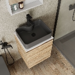 Тумба Bau Dream Blackwood 50 с дверцей, раковина BAU Cerama 48х37 темно-серая матовая, смеситель Hotel Black, черный, выпуск клик клак черный, фото 1