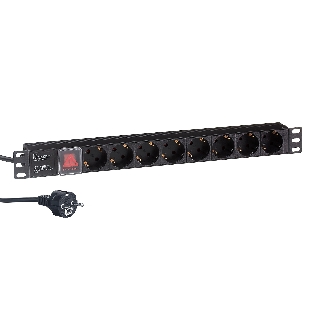 Блок розеток горизонтальный ExeGate ServerPro PDU-19H805 Al-8S-EU3-SW, 19', 1U, Алюминий, 8 Schuko, кабель с евровилкой VDE-250V-16A-3*1.5мм2, 3 метра, выкл. с подсветкой, черный