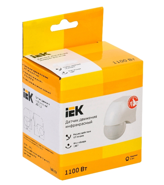 Детектор движения ДД 010 1100Вт угол. обз. 180град. IP44 бел. IEK LDD10-010-1100-001