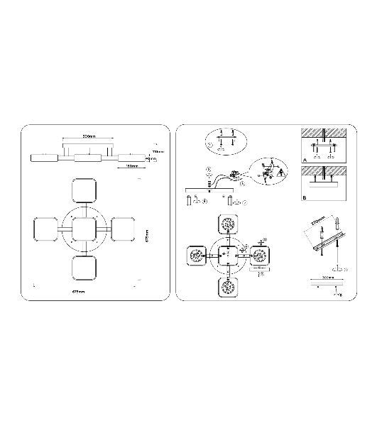 Светильник Ambrella light FL4883/5 BK/WD черный/дерево 90W 3000-6000K 675*675*110 (без ПДУ)