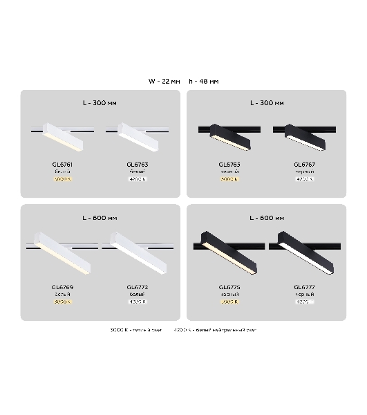 Трековый однофазный светильник Ambrella light GL6772 WH белый LED 24W 4200K 600*22*48