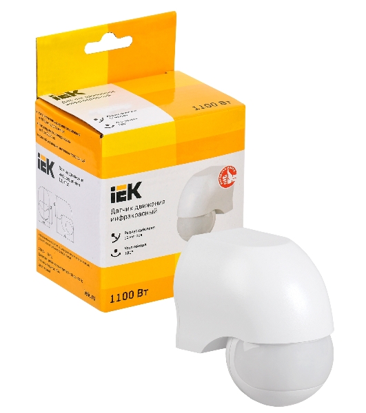 Детектор движения ДД 010 1100Вт угол. обз. 180град. IP44 бел. IEK LDD10-010-1100-001