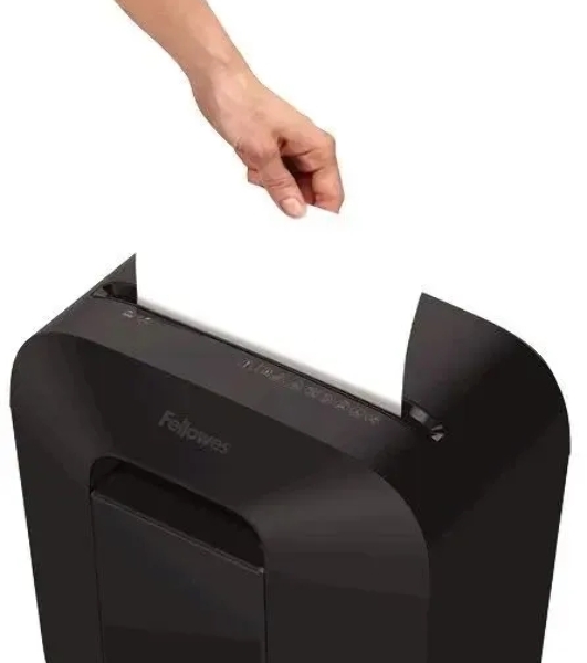 Шредер Fellowes PowerShred LX25 черный (секр.P-4)/перекрестный/6лист./11.5лтр./скрепки/скобы/пл.карты