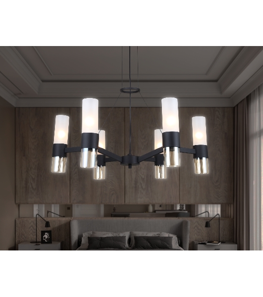 Люстра Ambrella light LH55104/6 BK/FR/TI черный/белый матовый/янтарь E14*6 max 40W D650*1080