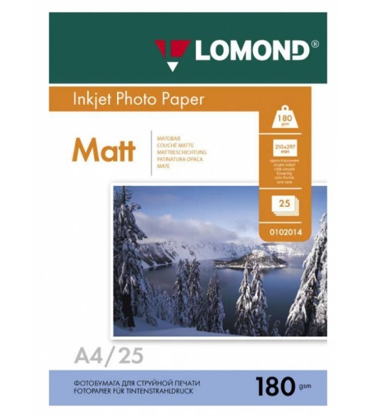 Фотобумага Lomond односторонняя матовая, 180г/м2, A4 (21X29,7)/25л. для струйной печати