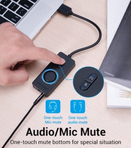 Внешняя звуковая карта Vention USB c регулятором громкости Черная