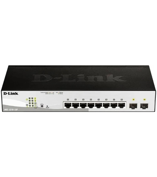 Коммутатор D-Link DGS-1210-10P/FL2A, 8×1 Гбит/с + 2×1 Гбит/с SFP, настраиваемый