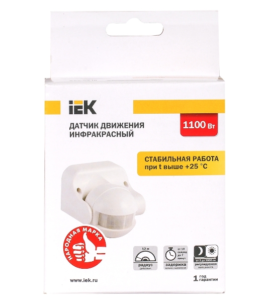 Детектор движения ДД 009 1100Вт угол. обз. 180град. IP44 бел. IEK LDD10-009-1100-001