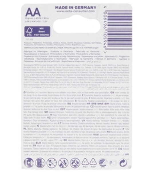 Батарея Varta LongLife Max Power Alkaline LR6 BL5+3 AA (8шт) блистер