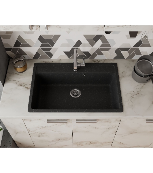 Мойка для кухни BAU Stil Black stone 76х51, выпуск с сифоном в комплекте, черный камень