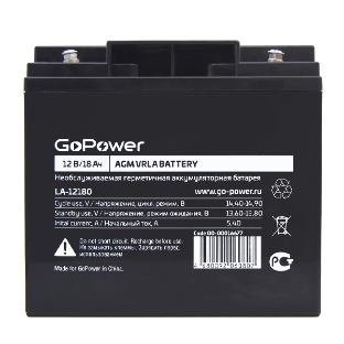 Аккумулятор свинцово-кислотный GoPower LA-12180 12V 18Ah (1/2)