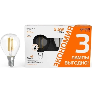 Лампа светодиодная Gauss Basic 1051116T 5.5Вт цок.: E14 шар 240B 2700K св. свеч. белый. теп. (упак.:3 шт)