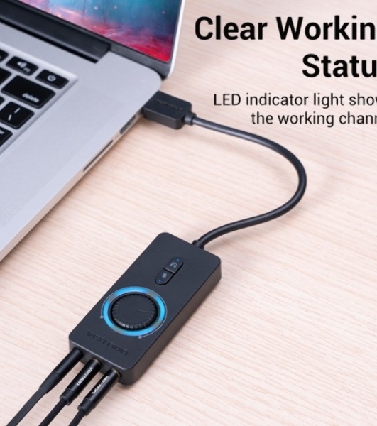 Внешняя звуковая карта Vention USB c регулятором громкости Черная