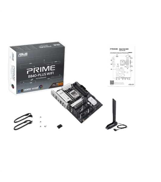Материнская плата ASUS PRIME B840-PLUS WIFI, AM5, AMD B840, 4xDDR5, 4xSATA, 3xM.2, 1xPCIe 4.0 x16, 1xPCIe 3.0 x16, 2xPCIe 3.0 x16, 1xPCIe 3.0 x1, 1xDP, 1xHDMI, 1x 2.5Gb LAN, 8xUSB-A, 3x3.5 мм, 7.1, ATX