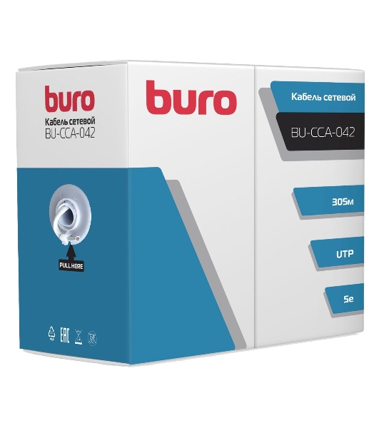 Кабель сетевой Buro BU-CCA-042 UTP 4 пары cat5E solid 0.42мм 305м серый
