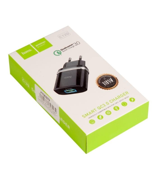 Сетевое зарядное устройство QC 3.0 HOCO HC-16255 C12Q 1 USB Выход: 5V_9V_12V, 18W черный