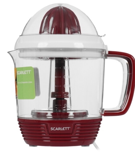 Соковыжималка Scarlett SC-JE50C08 красный/белый, цитрусовая, 25 Вт, 1200 мл, механическое