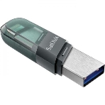 Флешка USB Sandisk IX90N iXpand Flip (SDIX90N-064G-GN6NN), 64Gb, USB 3.1/Lightning, R/W 150/70, зеленый/серебристый, фото 1