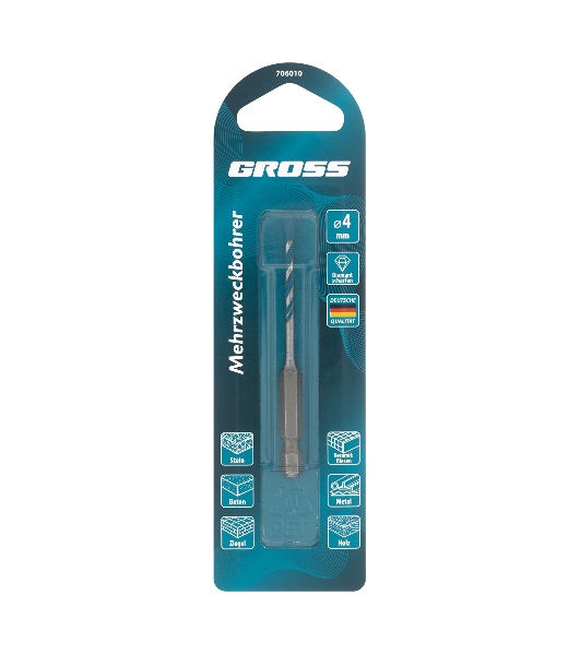 Сверло универсальное Gross Multipurpose PRO, 6-гр. хвостовик, 4мм