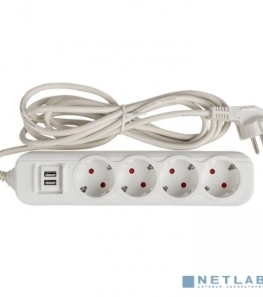 Удлинитель EKF UBA16-2USB-4-02i 'Эксперт' 4 гнезда 2 метра 16А/3,5 кВт с 2 USB 2,1А ПВС 3х1
