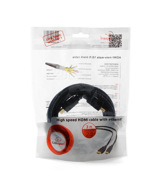 Кабель Cablexpert HDMI CC-HDMI4-10, 19M/19M, v2.0, медь, позол.разъемы, экран, 3м, черный, пакет