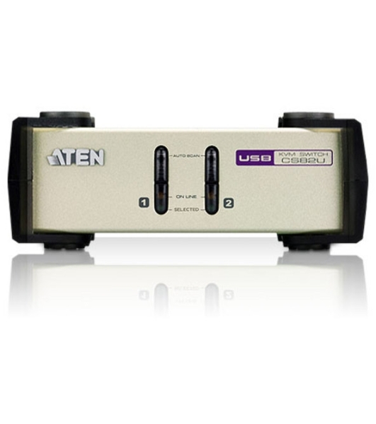 Переключатель ATEN KVM Switch CS82U-AT KVM-переключатель, VGA/SVGA+KBD+MOUSE, 1> 2 блока/порта/port PS2/USB, с KVM-шнурами PS2/USB 2х1.2м