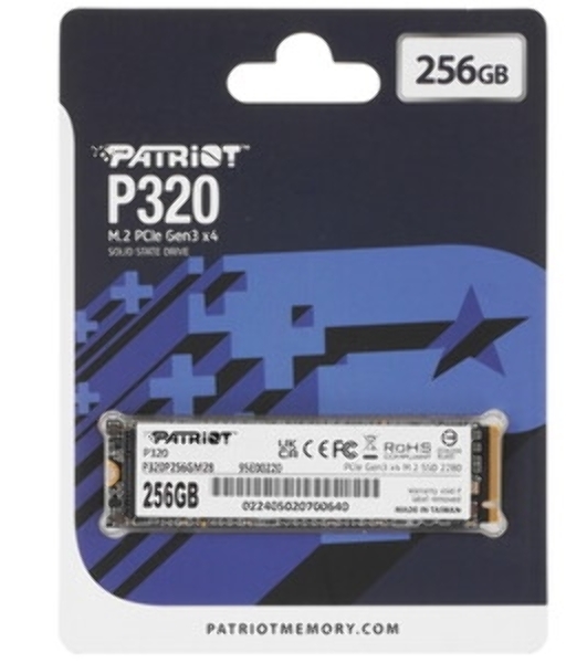 Накопитель SSD Patriot P320, 256Gb, PCIe 3.0 x4, M.2 2280, NVMe, R/W 2200/1200