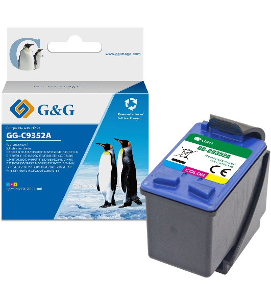 Картридж струйный G&G GG-C9352A многоцветный (11,4 мл) для HP DJ 3920/3940/D1360/D1460/D1470/D1560/D2330/D2360/D2430/D2460/F370/F375/F380/F2180/F2187/F2224/F2280/F2290/F4140/F4172/F4180/F4190