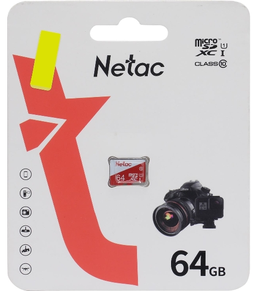 Флеш карта Netac P500 ECO 64Gb MicroSDXC U1/C10 up to 80Mb/s, retail pack card only
