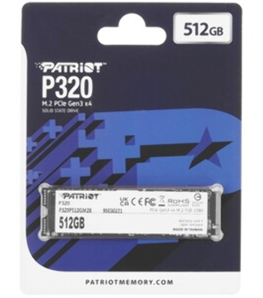 Накопитель SSD Patriot P320, 512Gb, PCIe 3.0 x4, M.2 2280, NVMe, R/W 3000/2200