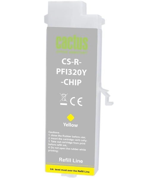 Картридж струйный Cactus CS-R-PFI320Y-CHIP PFI-320Y желтый (260мл) для Canon imagePROGRAF TM-200/200MFP/205/300/300MFP/305/250/255/350/355 с чипом