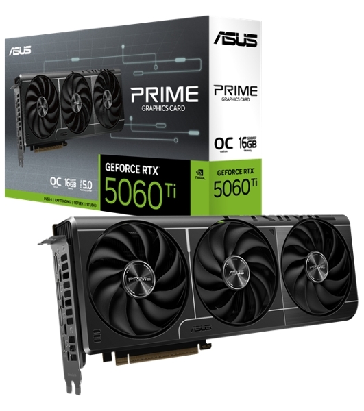 Видеокарта ASUS GeForce RTX 5060 Ti PRIME OC, NVIDIA RTX 5060 Ti, 16 ГБ GDDR7, 128 бит, PCI-e 5.0, 1xHDMI, 3xDP, 2647 МГц