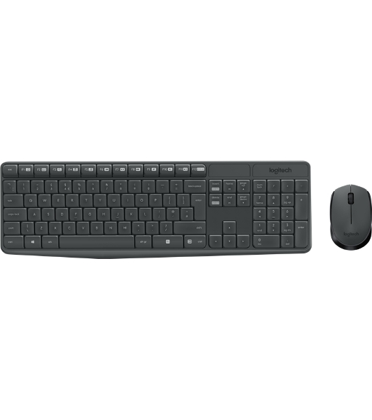 Комплект клавиатура+мышь Logitech MK235 беспроводной, USB, 1000 DPI, серый (заводская гравировка)