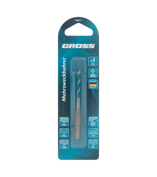 Сверло универсальное Gross Multipurpose PRO, 6-гр. хвостовик, 5мм