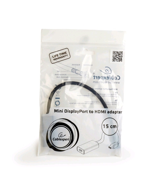 Переходник miniDisplayPort - HDMI, Cablexpert A-mDPM-HDMIF-02, 20M/19F, кабель 15 см, черный, пакет