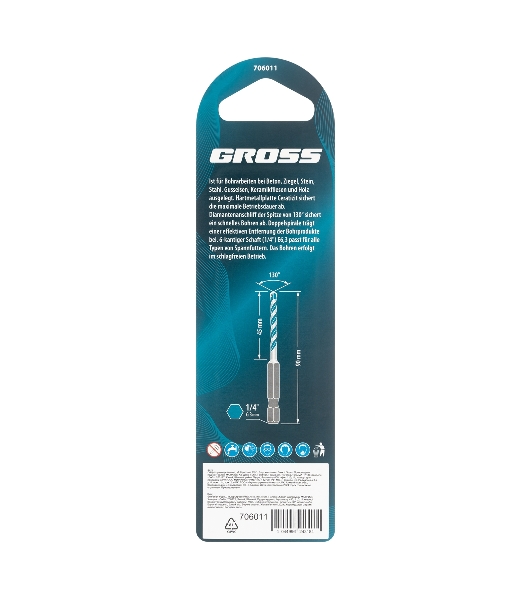 Сверло универсальное Gross Multipurpose PRO, 6-гр. хвостовик, 5мм