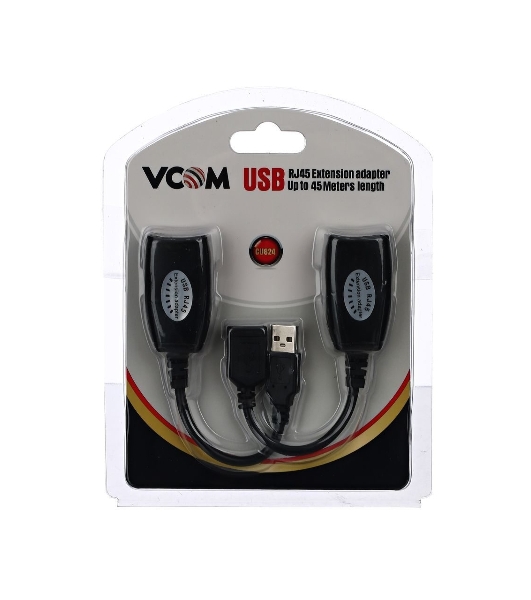 Кабель AM/AF удлинитель USB по витой паре VCOM (AM/RJ45-RJ45/AF) до 45m CU824