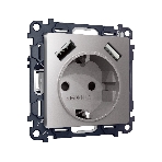 Комплект механизма электрической розетки ALFA Сталь матовый 2USB A+A 18W (быстрая зарядка) с/з QUANT (AP5090, VM155) MA509010, фото 1
