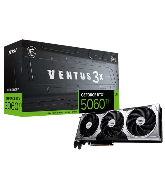 Видеокарта MSI RTX 5060 Ti VENTUS 3X OC 16GB, NVIDIA RTX 5060 Ti, 16 ГБ GDDR7, 128 бит, PCI-e 5.0, 1xHDMI, 3xDP, 2602 МГц