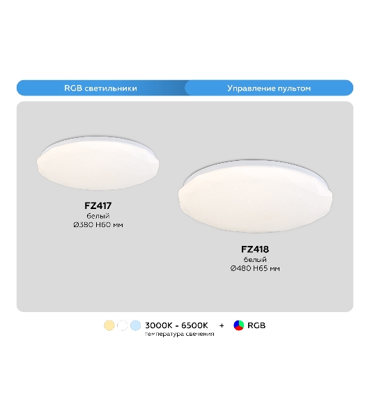 Светодиодный светильник RGB Ambrella light FZ418 WH белый IP20 66W 3000K-6500K+RGB D480*65 (ПДУ ИК)